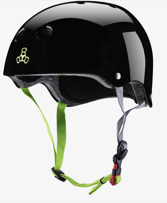 Triple 8 Helmet - Dual Certified - Black Glossy/zest/Green
