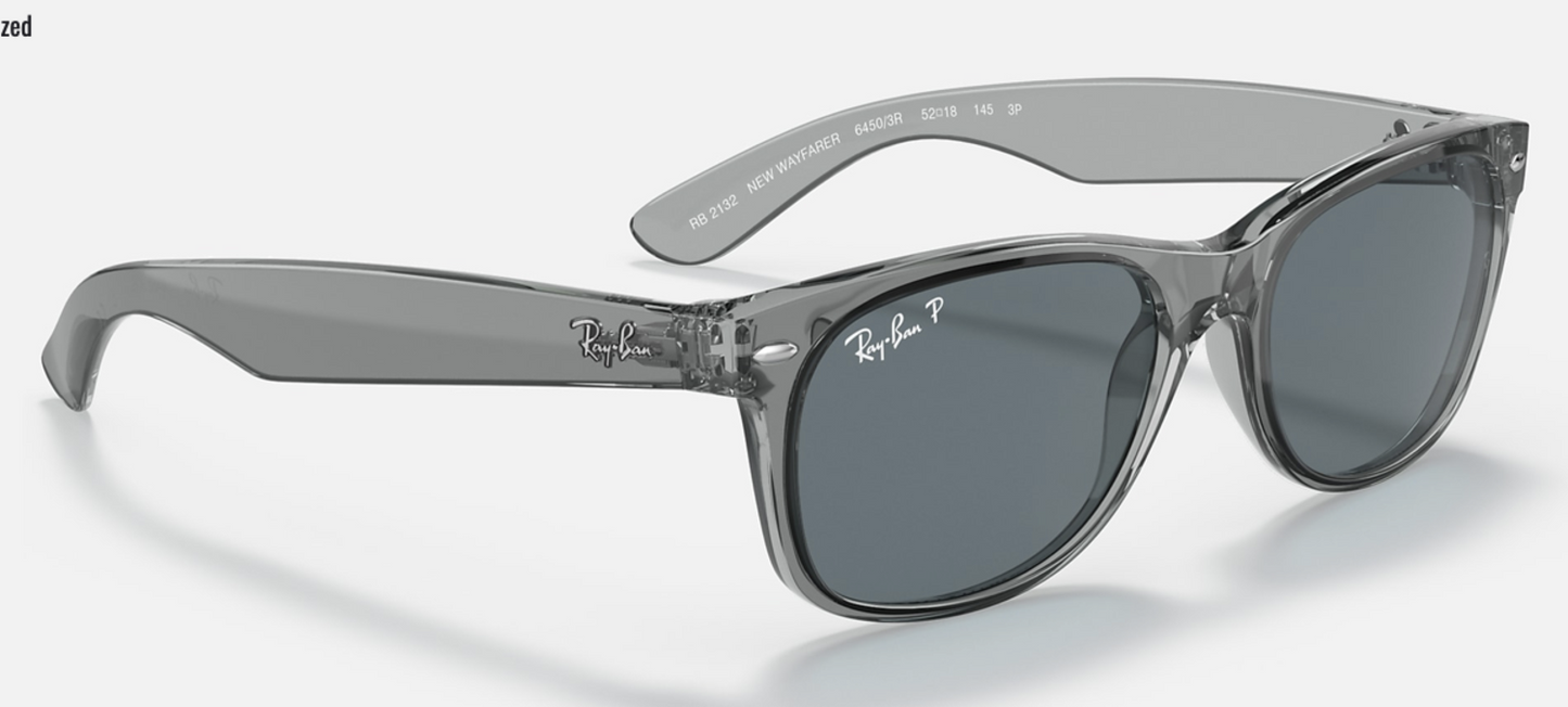 Ray-Ban -New Wayfarer-Transparent Grey W/ Dark Blue Polar - 0RB2132F