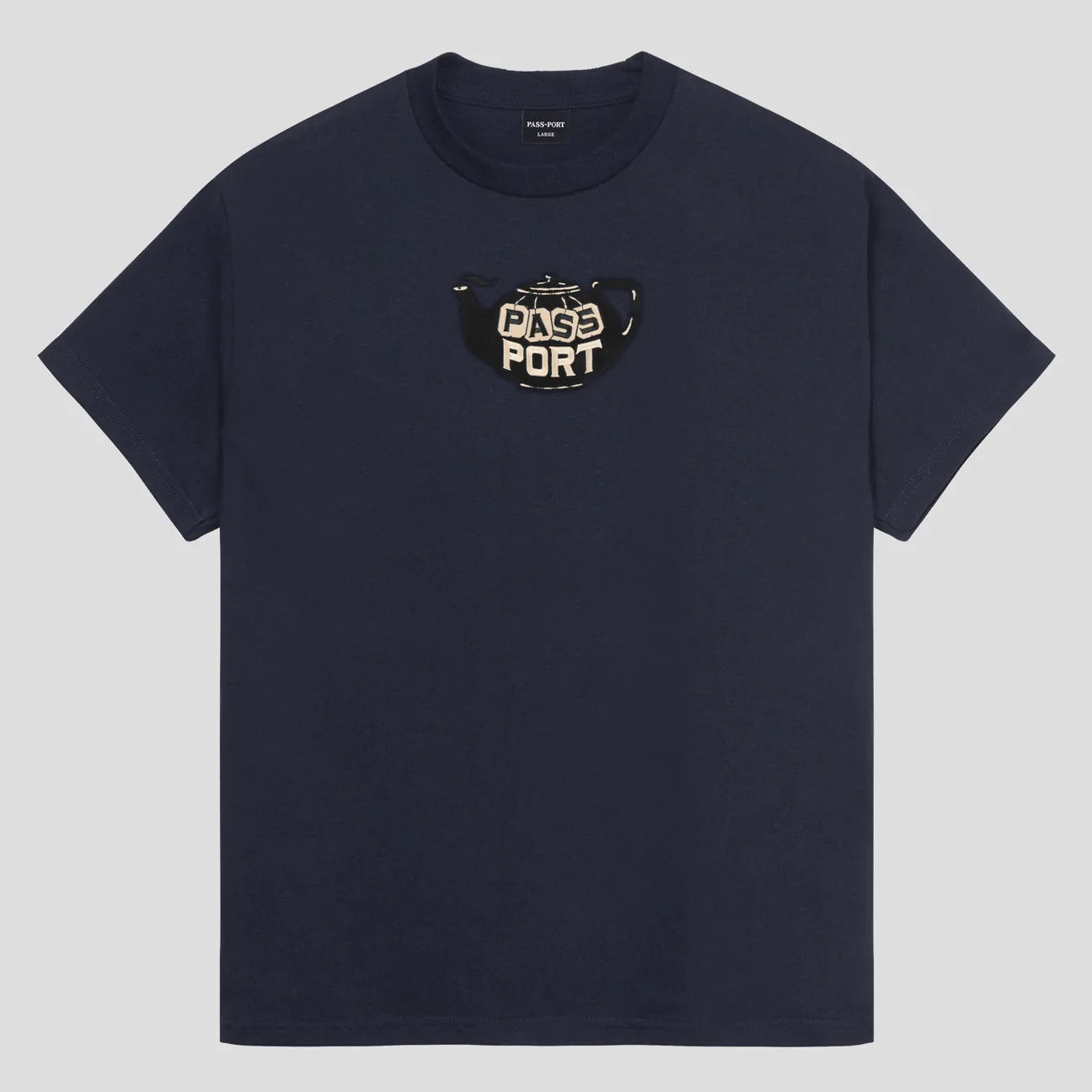 Pass~Port Tea Pot Embroidery T Shirt - Navy